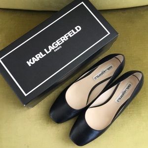 Karl Lagerfeld “Charee” Black Leather Block Heels